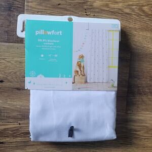 NWT Pillowfort Jersey Dash Applique White Blackout Window Curtain 84"